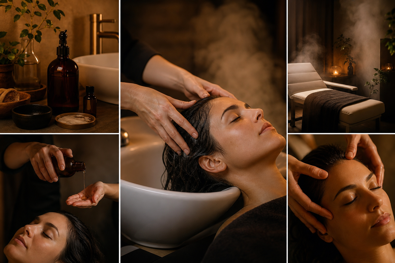 Detail wellness rituálu s masážou hlavy, parou a prírodnou kozmetikou.