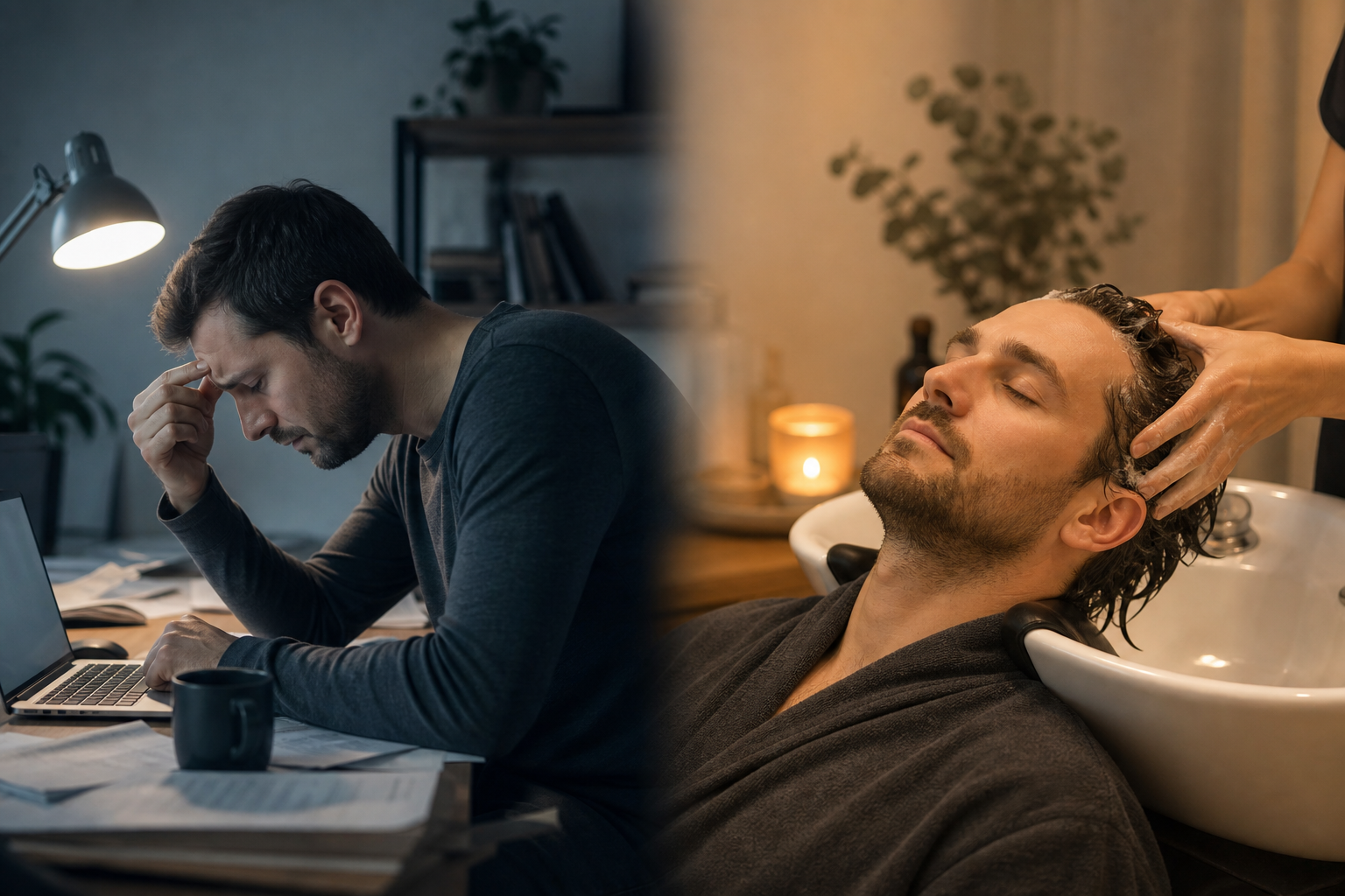 Porovnanie napätia v oblasti hlavy a krku pred relaxačným rituálom a uvoľneného stavu po ňom.