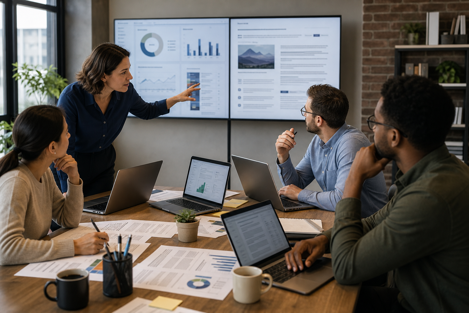 Editors reviewing AI-generated SEO content for search intent, accuracy, and brand fit before publishing