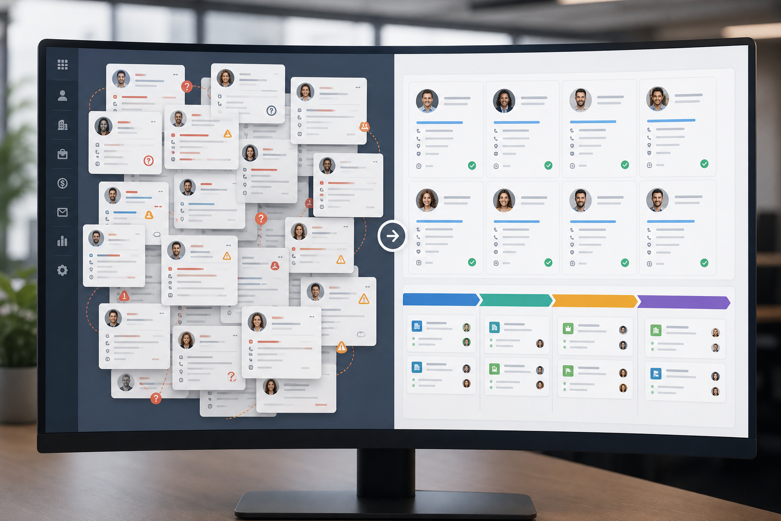 Porovnanie nekvalitných a vyčistených dát v CRM systéme na dashboarde
